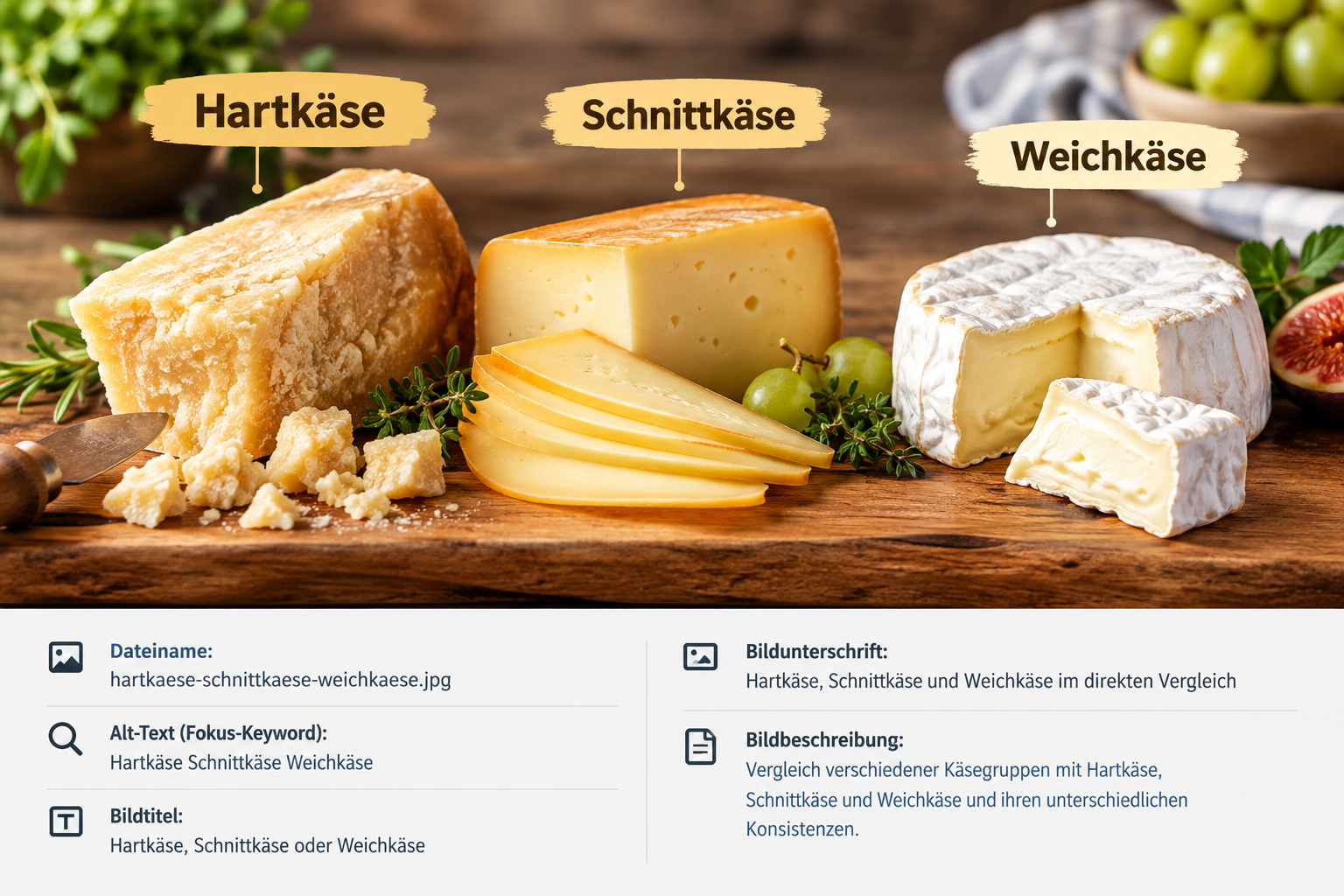 Hartkäse Schnittkäse Weichkäse