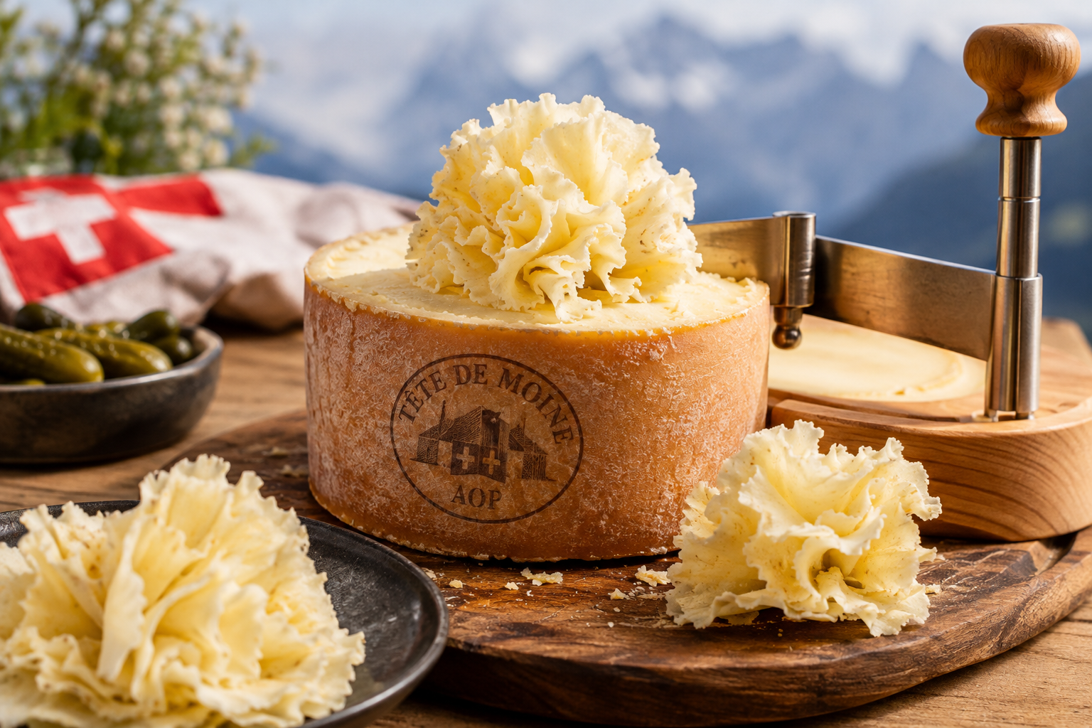Tête de Moine Käse mit feinen Rosetten