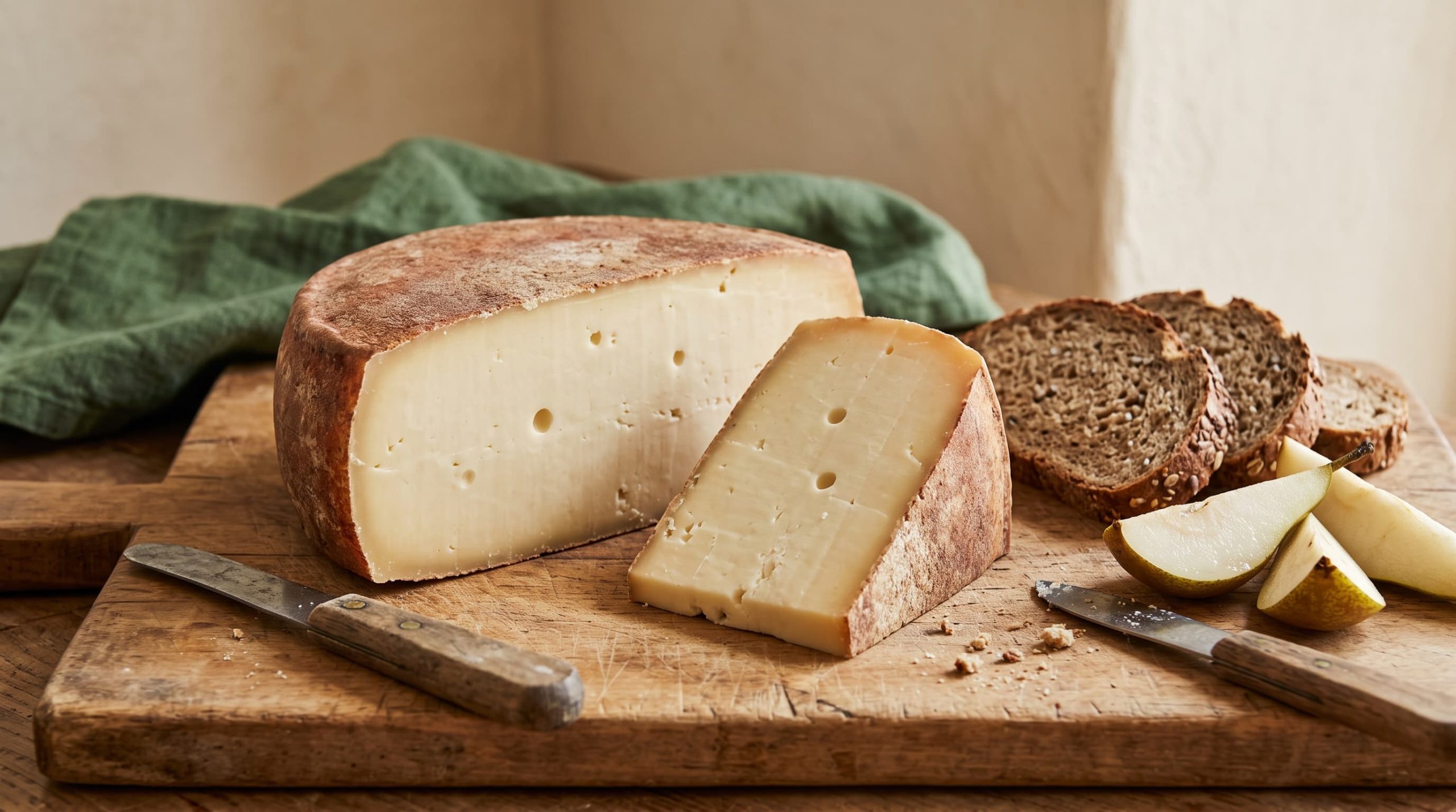 Appenzeller Käse mit angeschnittenem Laib auf einem Holzbrett