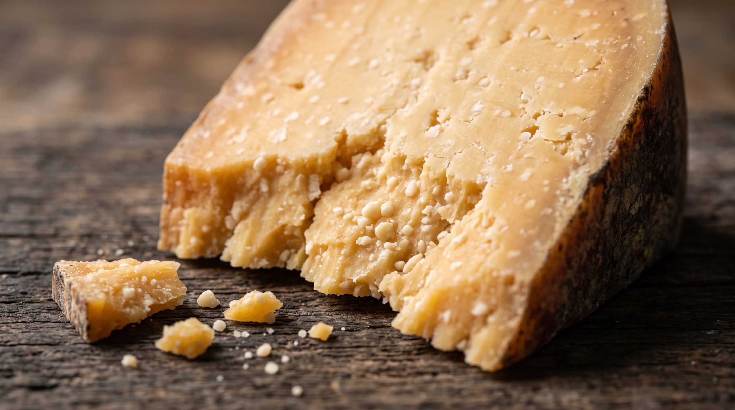 Käsekristalle als kleine helle Einschlüsse im Anschnitt eines gereiften Gouda