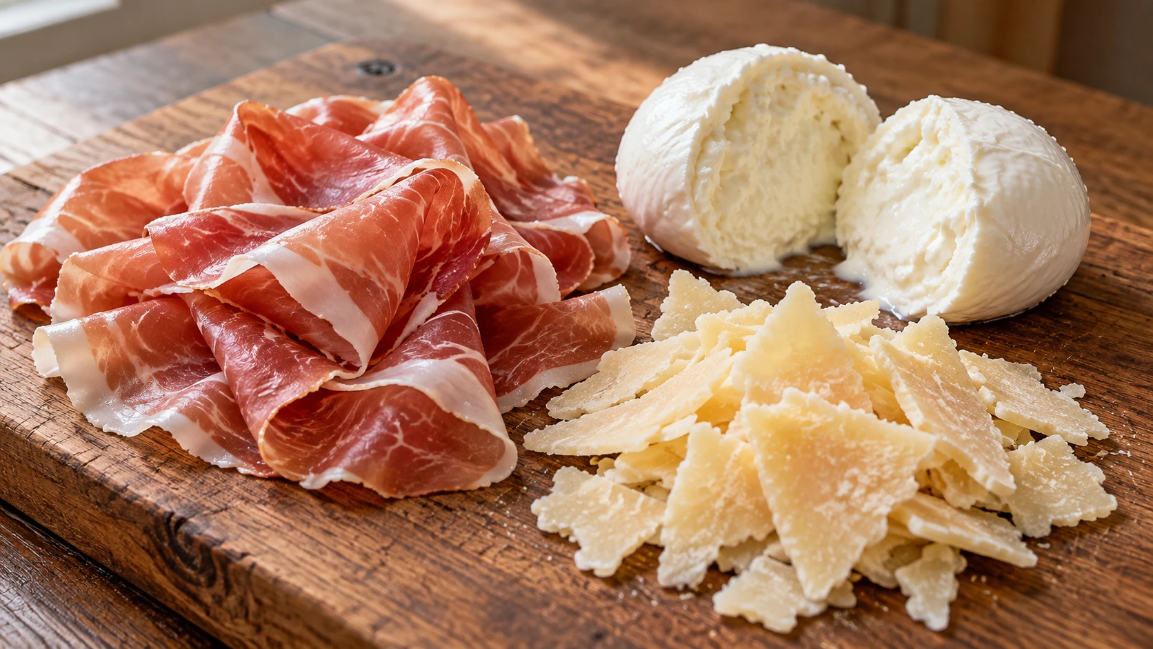 Rohschinken mit Parmigiano Reggiano und frischem Mozzarella